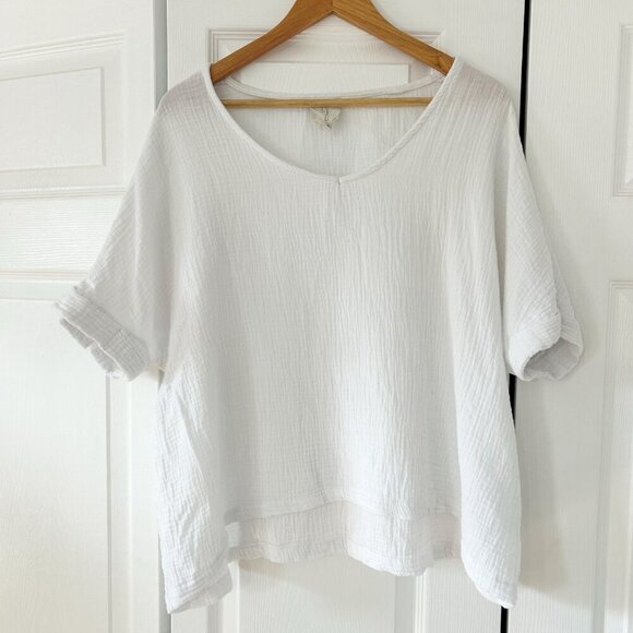 Joie White Cotton Gauze Short Sleeve Boxy Oversize Top Size Small Scoop Neck EUC - Picture 2 of 5